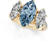 Marquise Three Stone Engagement Ring Setting for a Fancy Blue Lab-Grown Diamond | Accented Shoulders | Yellow Gold
