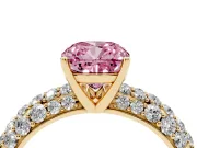 Cushion Cut Multi Row Pave Engagement Ring Setting for a Fancy Pink Lab-Grown Diamond | Yellow Gold