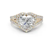 Heart-Shaped Halo Pavé Engagement Ring Setting | Narrow Split Shank | Yellow Gold