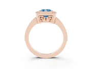 Fancy Blue Cushion Cut Diamond Halo Ring Set in Rose gold with Pavé Band and Milgrain-Edged Prongs