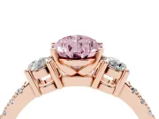 Fancy Pink Three-Stone Pear Cut Diamond Pavé Band Ring Set in Rose gold with Prong Setting