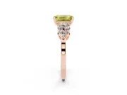 Emerald Cut Side Stone Engagement Ring Setting for a Fancy Yellow Lab-Grown Diamond | Shoulder Clusters | Rose Gold