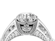 Round Cut Diamond Vintage-Inspired Milgrain Ring Set in Silver with Accent Split Shank