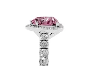 Fancy Pink Heart Cut Diamond Halo Engagement Ring Set in Silver with Pavé Band and Prong Setting