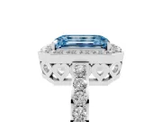 Fancy Blue Emerald Cut Diamond Halo Ring Set in Silver with Pavé-Setting Band and Open Prong Center