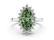 Fancy Green Marquise Cut Diamond Halo Ring Set in Silver with Round Halo and Smooth Solitaire Band