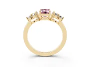 Fancy Pink Emerald Cut Diamond Solitaire Ring Set in Yellow gold with Cluster Accents on Each Side