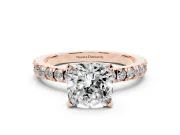 Cushion Cut Shared Prong Solitaire Engagement Ring Setting | Pavé Band | Rose Gold