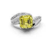 Asscher Cut Bypass Pavé Engagement Ring Setting for a Fancy Yellow Lab-Grown Diamond | Graduated Pavé | Sterling Silver