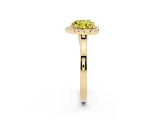 Fancy Yellow Heart Cut Halo Round Diamond Solitaire Ring Set in Yellow gold with Pavé Band and Prong Setting