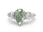 Pear-Shaped Three Stone Engagement Ring Setting for a Fancy Green Lab-Grown Diamond | Tapered Pave Band | Platinum
