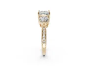 Princess Cut Three Stone Engagement Ring Setting | Tapered Pave Band | Yellow Gold
