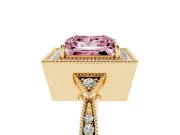 Princess Cut Milgrain Halo Engagement Ring Setting for a Fancy Pink Lab-Grown Diamond | Graduated Pavé | Yellow Gold