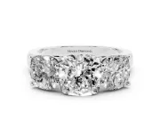 Cushion Cut Three Stone Engagement Ring Setting | Basket Prong Heads | Platinum