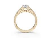 Oval Split Shank Pavé Engagement Ring Setting | Engraved Leaf Sides | Yellow Gold