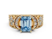 Emerald Cut Vintage Pave Engagement Ring Setting for a Fancy Blue Lab-Grown Diamond | Milgrain Edges | Yellow Gold