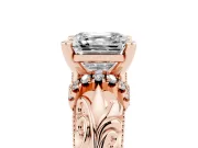 Asscher Cut Diamond Filigree Halo Engagement Ring Set in Rose gold with Prong Setting