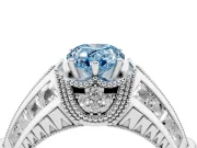 Fancy Blue Pear Cut Diamond Vintage-Inspired Milgrain Ring Set in White gold with Accent Split Shank