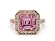 Asscher Cut Milgrain Halo Engagement Ring Setting for a Fancy Pink Lab-Grown Diamond | Rose Gold
