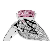 Fancy Pink Princess Cut Diamond Solitaire Ring Set in White gold with Layered Twist Pavé Band