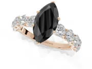 Marquise Side Stone Engagement Ring Setting for a Black Center | Scalloped Prong Accents | Rose Gold