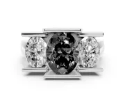 Fancy Black Oval Cut Diamond Three-Stone Channel Set Ring Set in Silver with Smooth Polished Band
