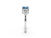 Fancy Blue Asscher Cut Diamond Solitaire Ring Set in Platinum with Cluster Accents on Each Side
