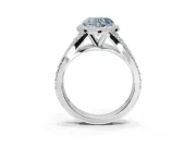 Heart-Shaped Halo Pavé Engagement Ring Setting for a Fancy Blue Lab-Grown Diamond | Narrow Split Shank | Sterling Silver