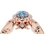 Fancy Blue Marquise Cut Diamond Halo Ring Set in Rose gold with Milgrain Pavé Band and Prong Setting