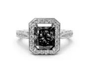 Radiant Cut Milgrain Halo Engagement Ring Setting for a Black Center | Side Stones | White Gold