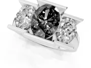 Oval Channel-Set Three Stone Engagement Ring Setting for a Black Center | Wide Flat Band | Platinum