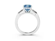 Fancy Blue Princess Cut Diamond Solitaire Ring Set in White gold with Tapered Baguette Side Stones and Prong Setting