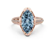 Marquise Hidden Halo Engagement Ring Setting for a Fancy Blue Lab-Grown Diamond | Triple Row Pavé Band | Rose Gold