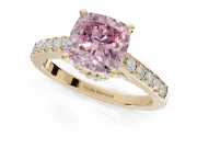 Cushion Cut Pavé Solitaire Engagement Ring Setting for a Fancy Pink Lab-Grown Diamond | Crossover Gallery | Yellow Gold