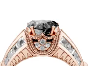 Fancy Black Heart Cut Diamond Vintage-Inspired Milgrain Ring Set in Rose gold with Accent Split Shank