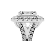 Emerald Cut Halo Split Shank Engagement Ring Setting | Sterling Silver