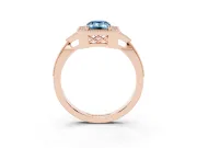 Fancy Blue Emerald Cut Diamond Halo Engagement Ring Set in Rose gold with Milgrain Pavé Band