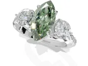 Marquise Three Stone Engagement Ring Setting for a Fancy Green Lab-Grown Diamond | Tapered Pave Band | Sterling Silver