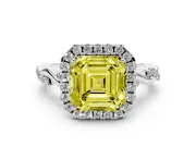 Asscher Cut Twist Halo Engagement Ring Setting for a Fancy Yellow Lab-Grown Diamond | Platinum