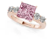 Princess Cut 5 Stone Engagement Ring Setting for a Fancy Pink Lab-Grown Diamond | Rose Gold