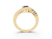 Fancy Black Radiant Cut Diamond Bezel Bypass Ring Set in Yellow gold with Round Accents