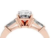 Emerald Cut Three-Stone Engagement Ring Setting | Tapered Baguettes | Rose Gold