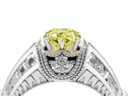 Fancy Yellow Pear Cut Diamond Vintage-Inspired Milgrain Ring Set in Platinum with Accent Split Shank
