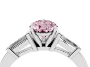 Fancy Pink Pear Cut Diamond Solitaire Ring Set in Platinum with Tapered Baguette Accents and Prong Setting