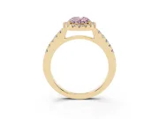 Fancy Pink Oval Cut Diamond Halo Pavé Solitaire Ring Set in Yellow gold with Prong-Set Center Stone