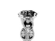 Fancy Black Round Cut Diamond Milgrain Leaf Band Solitaire Ring Set in White gold with Accent Stones and Prong Setting