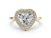 Heart-Shaped Pave Halo Engagement Ring Setting | Slim Plain Band | Yellow Gold