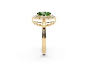 Oval Scalloped Cluster Halo Engagement Ring Setting for a Fancy Green Lab-Grown Diamond | Plain Band | Yellow Gold