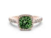 Cushion Cut Halo Pavé Engagement Ring Setting for a Fancy Green Lab-Grown Diamond | Rose Gold