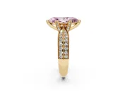 Fancy Pink Marquise Cut Diamond Solitaire Ring Set in Yellow gold with Milgrain Double Row Round Pavé Band